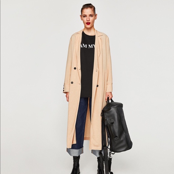 NWT Zara Peach Long Lightweight Duster Trench Coat